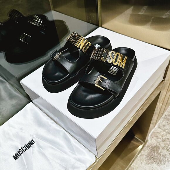 Moschino Metal Logo New Slides (Black) - Picture 6 of 8